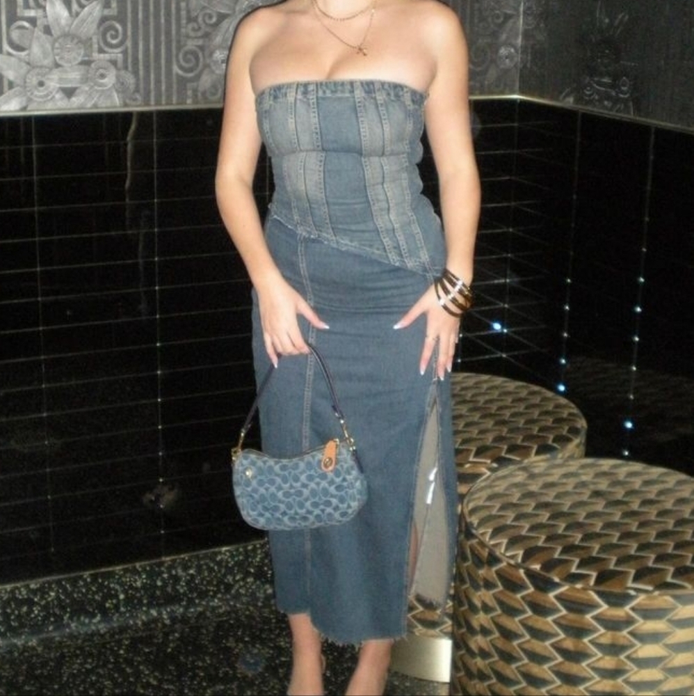 Zara Strapless Dark Gray Denim Midi Dress - Picture 12 of 12